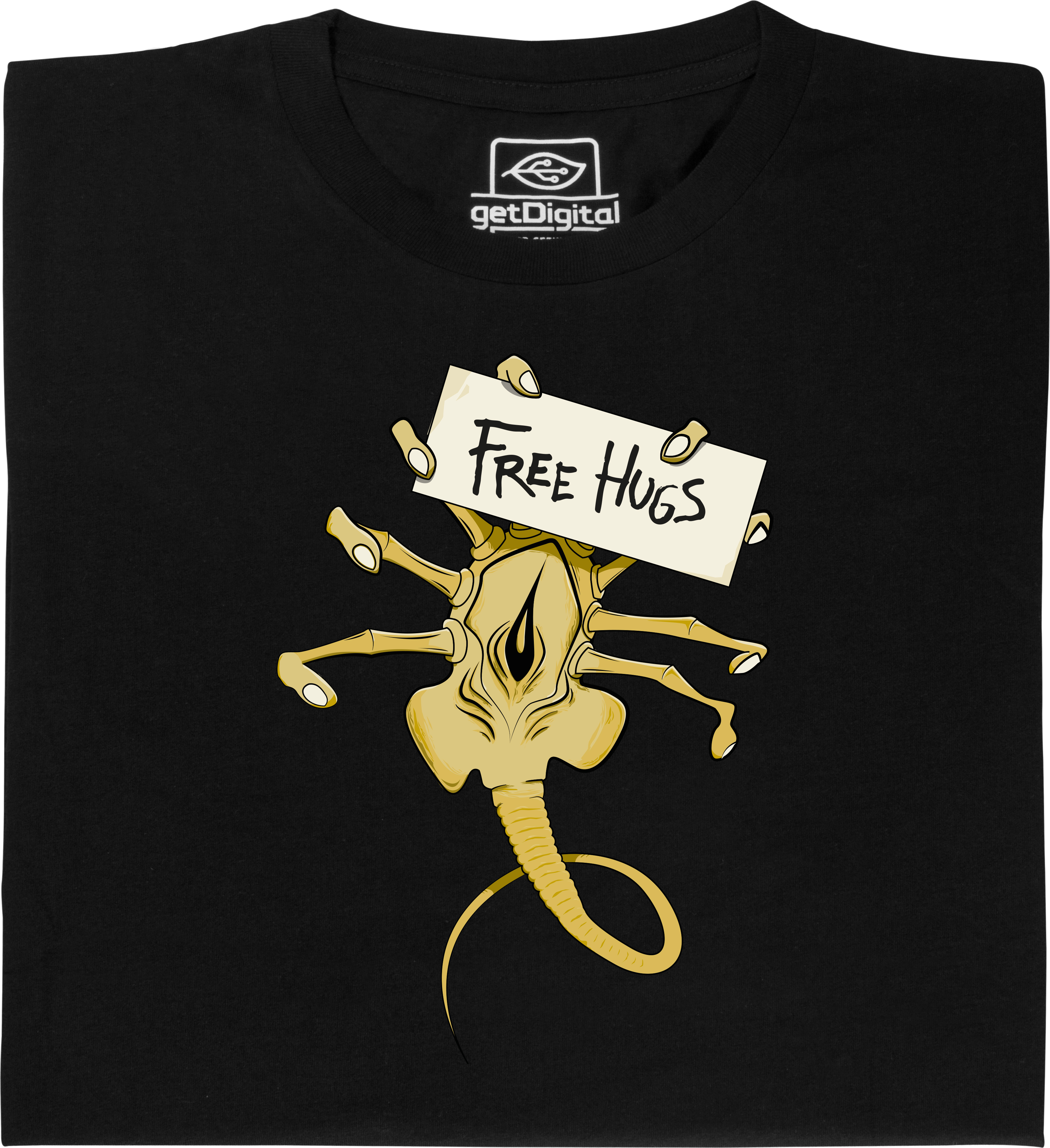 Fair gehandeltes Öko-T-Shirt: Free Hugs Facehugger