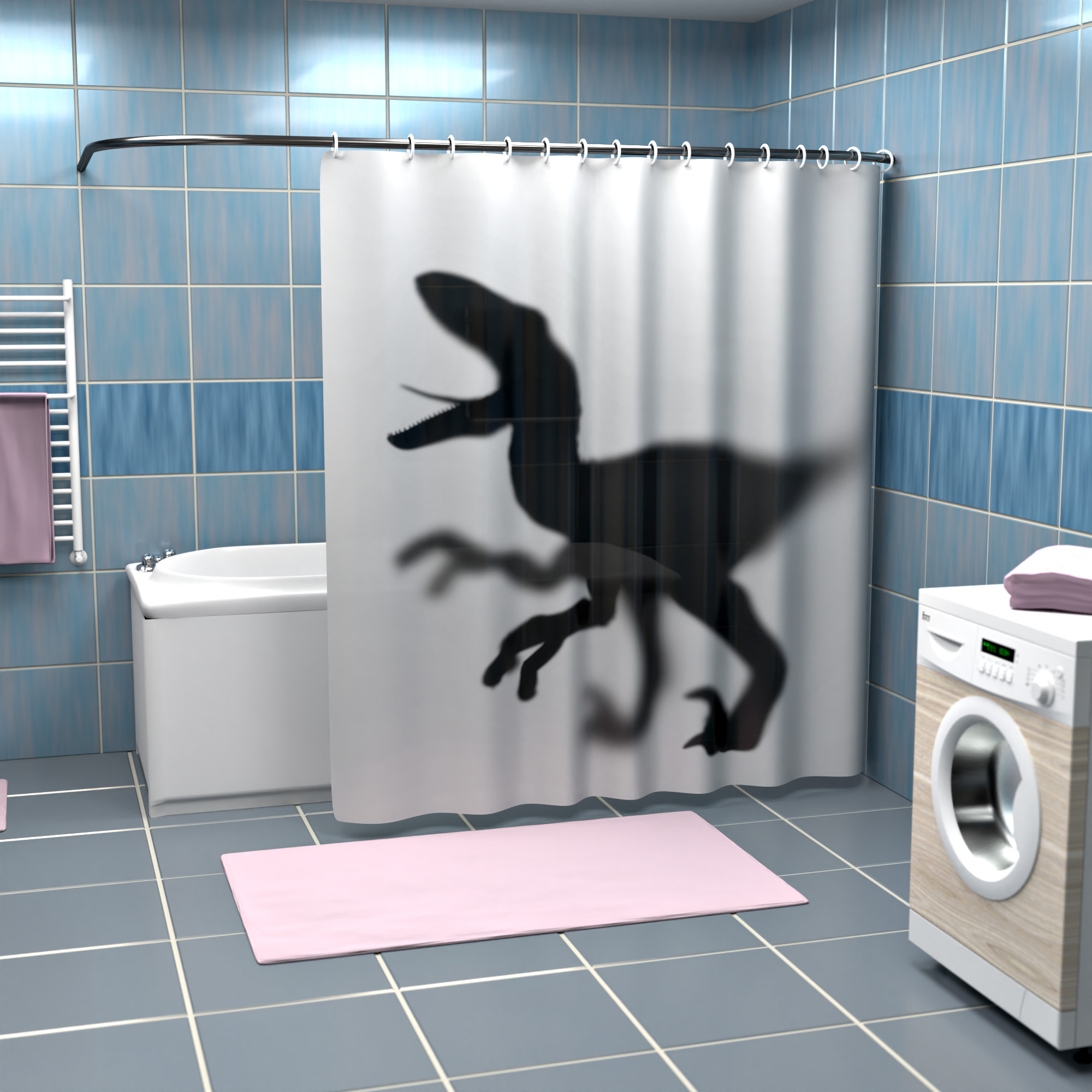 Dinosaurier Silhouette Duschvorhang – 180 x 200 cm Badewannen-Vorhang aus Polyester, 12 Haken zum Aufhängen, Anti-Schimmel und Wasserabweisend