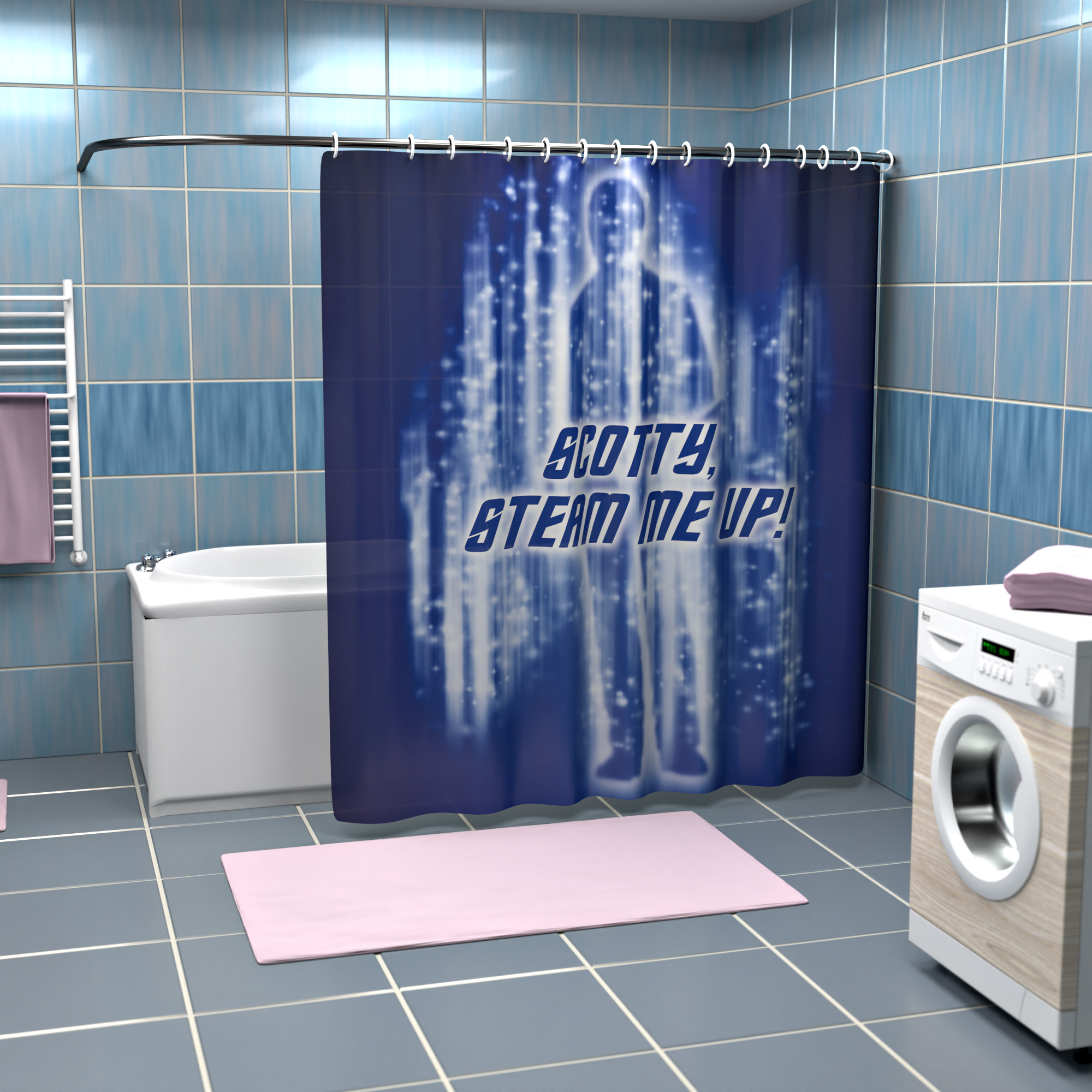 Steam me up Scotty Duschvorhang – 180 x 200 cm Badewannen-Vorhang aus Polyester, 12 Haken zum Aufhängen, Anti-Schimmel und Wasserabweisend