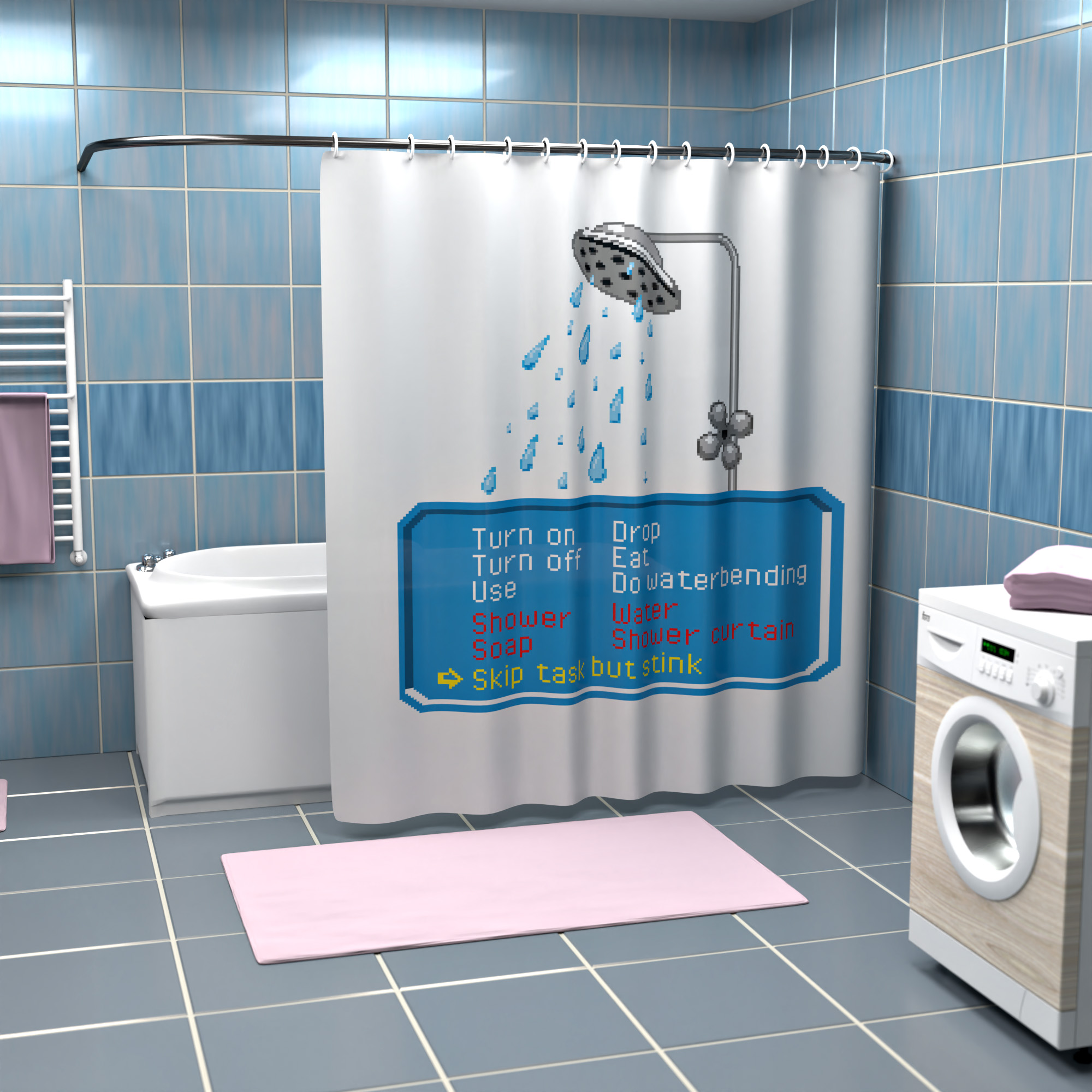 Adventure Game Dialogbox Duschvorhang – 180 x 200 cm Badewannen-Vorhang aus Polyester, 12 Haken zum Aufhängen, Anti-Schimmel und Wasserabweisend