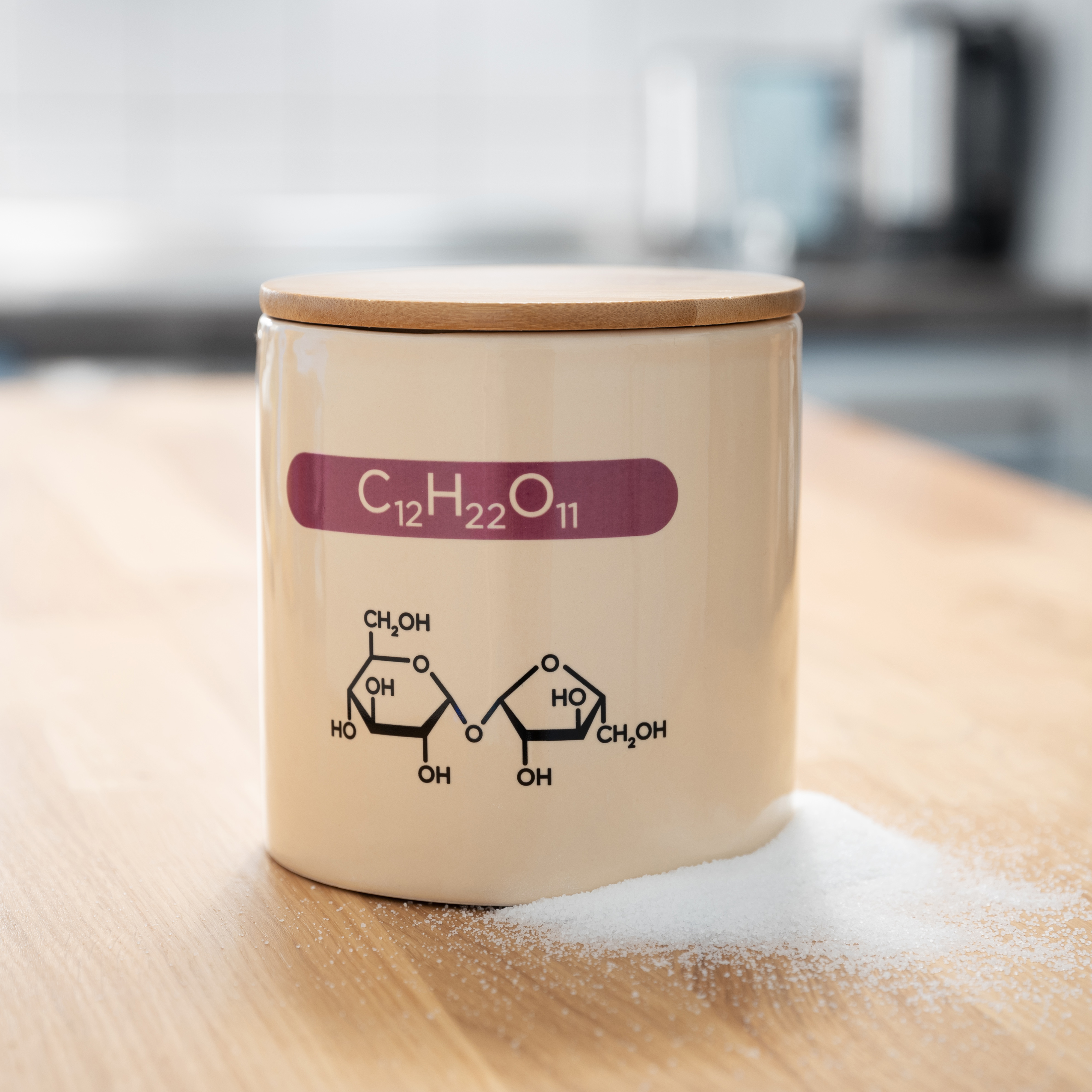 getDigital Vorratsdose für Zucker – Vorratsbehälter für die Küche mit Chemischen Formeln – Geek Keramik Dose mit Deckel Rund