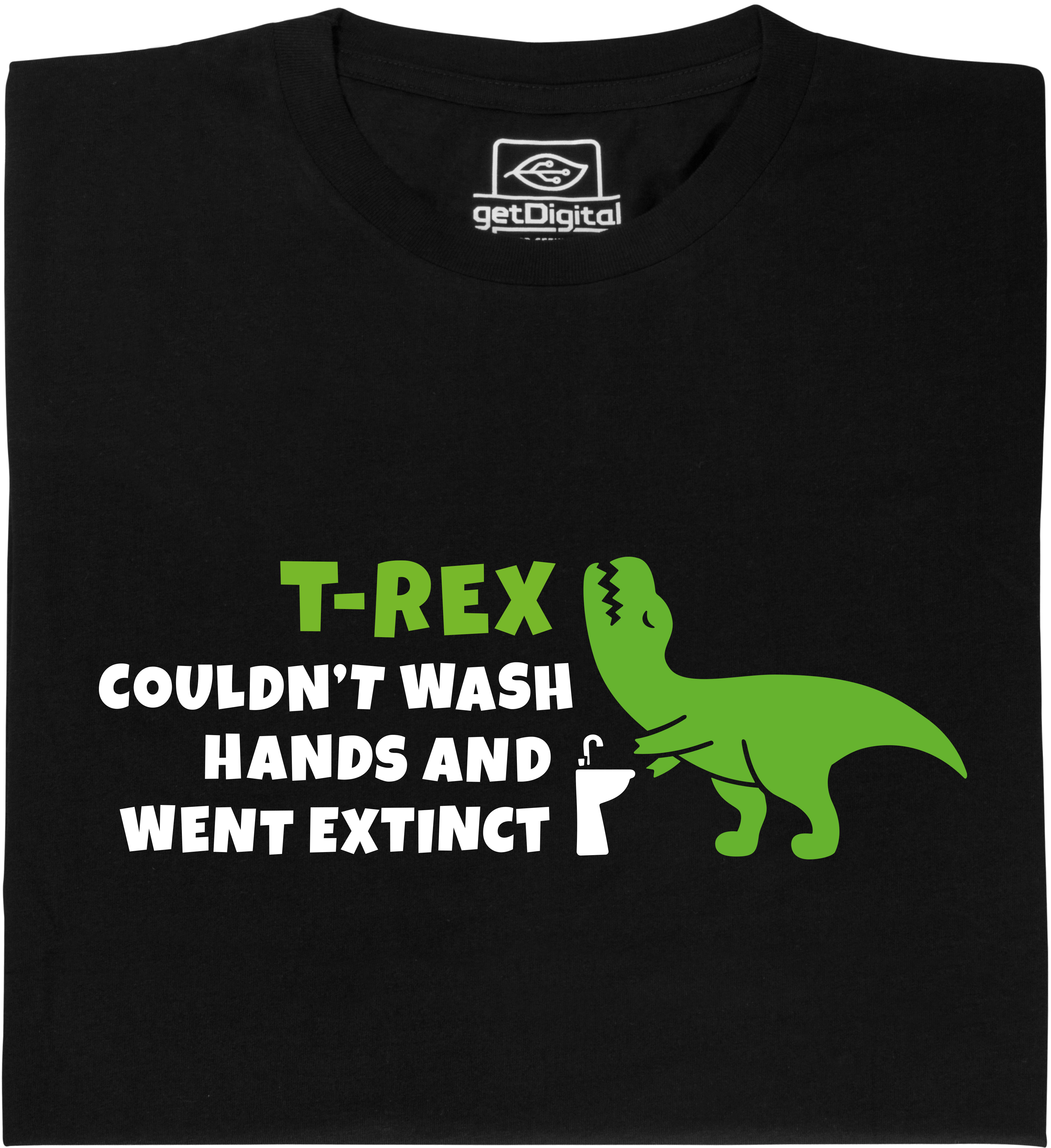 Fair gehandeltes Öko-T-Shirt: T-Rex couldn’t wash hands