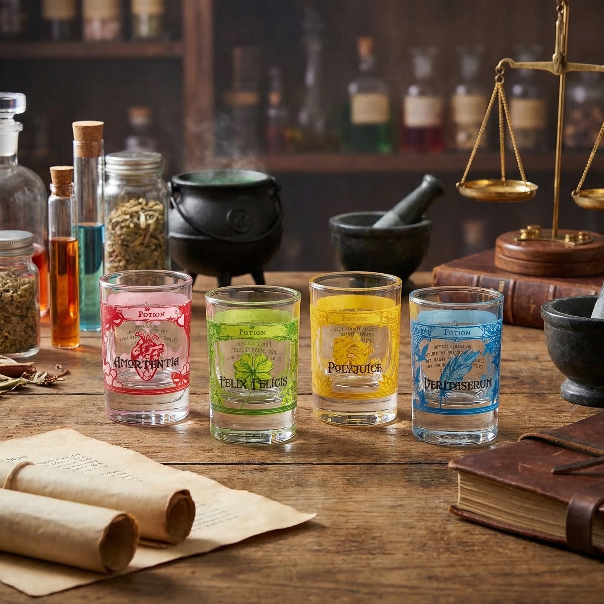 getDigital Zaubertrank Schnapsgläser Set – 4 Magische Shotgläser, Stamper aus Glas für Spirituosen & Liköre – Je 4cl, Spülmaschinengeeignet