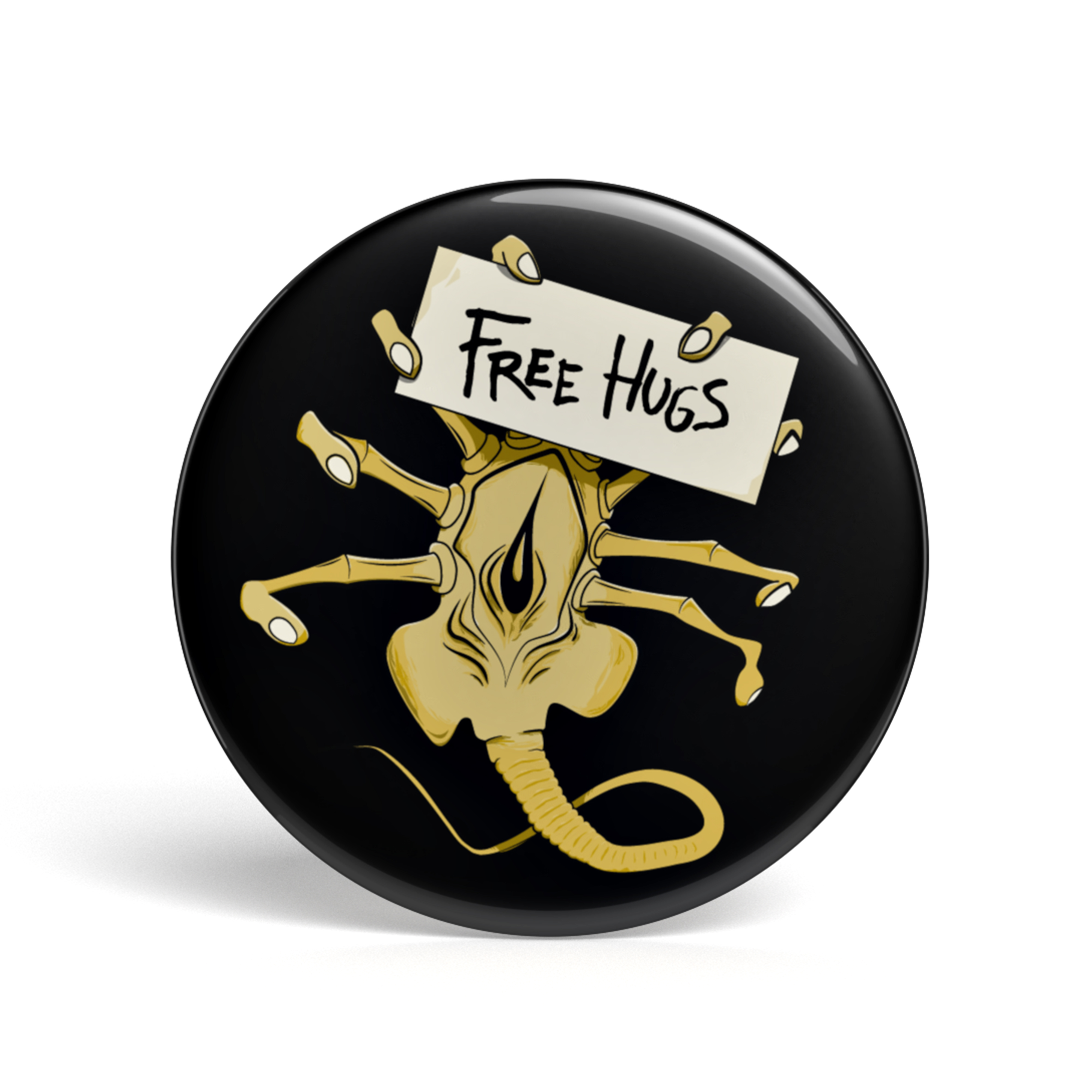 Geek Button Free Hugs Facehugger