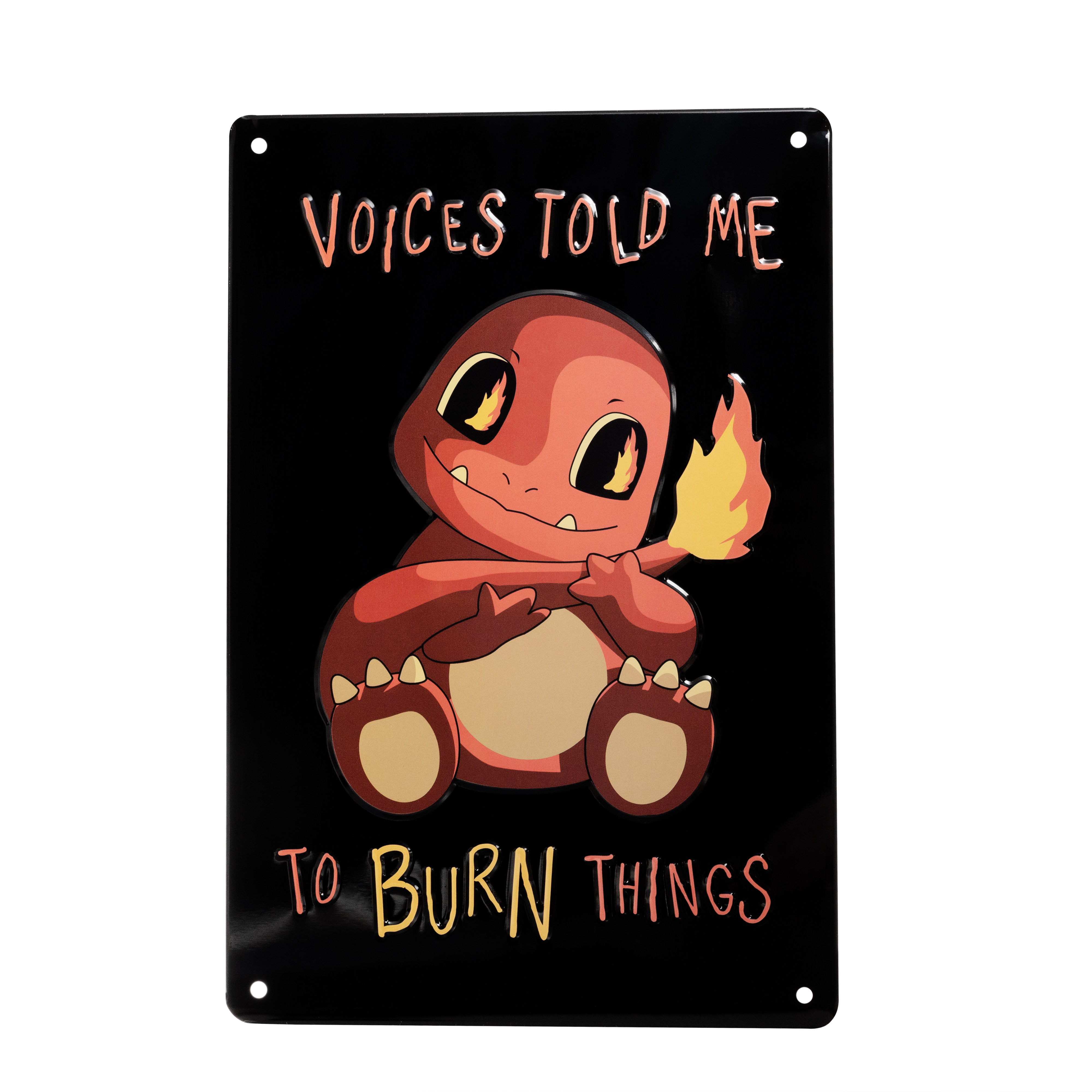 getDigital Voices told me to burn things Blechschild – Dekobild aus Metall für Gamer und Anime Fans – 20 x 30,3 cm, Weißblech