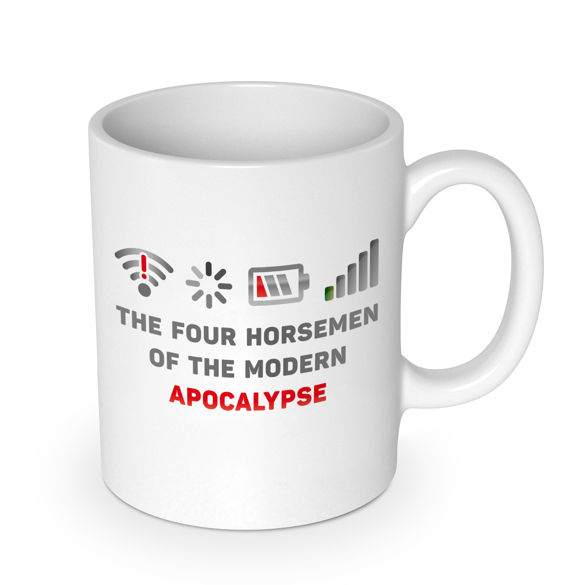 getDigital The Four Horsemen of the Modern Apocalypse Kaffeebecher – Lustige Büro Tasse Becher für Computer & Technik Geeks – Keramik 300 ml