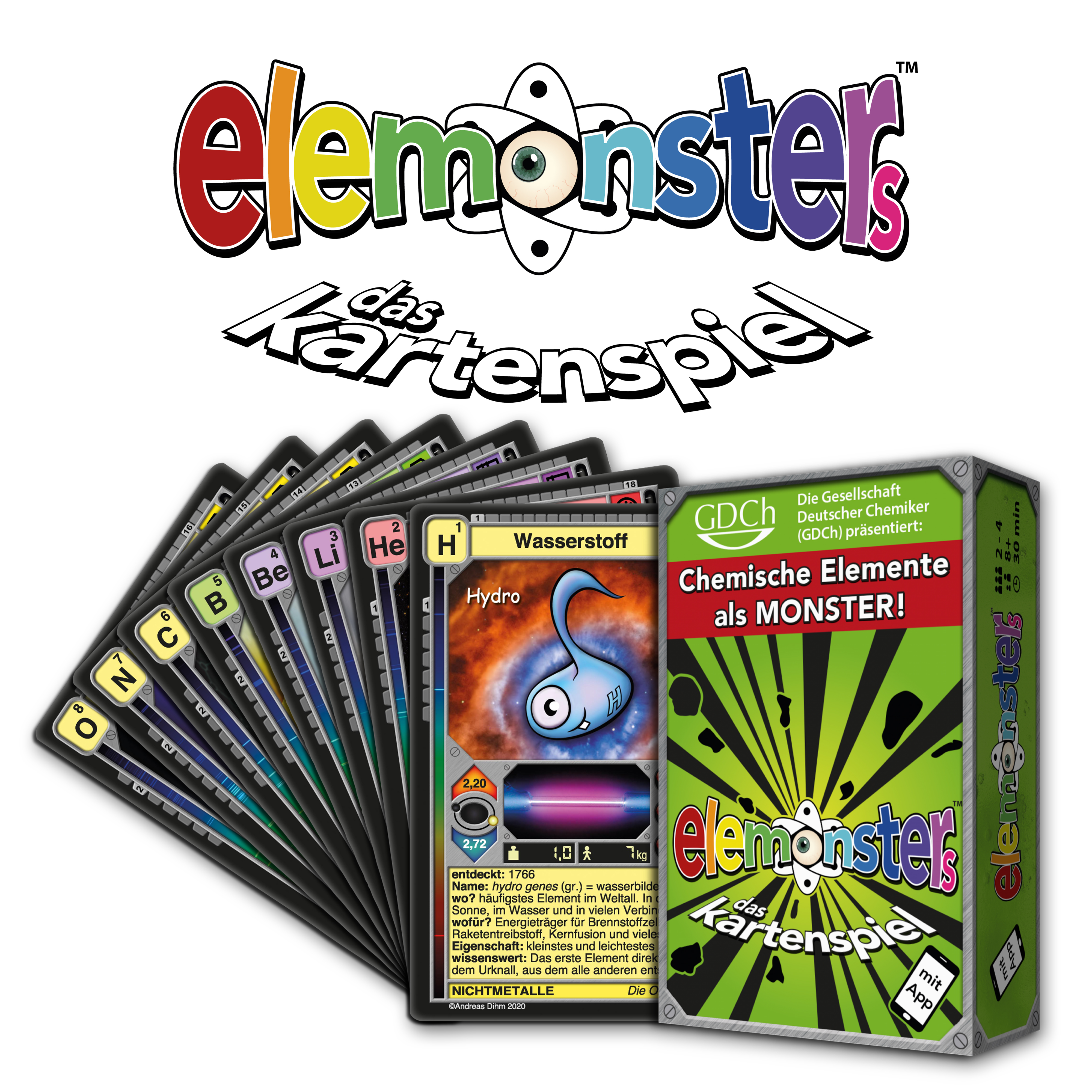 Blue Cocker Games GDCh Elemonsters (Deutsch) – Chemie-Kartenspiel mit Smartphone-App – Ab 8 Jahren