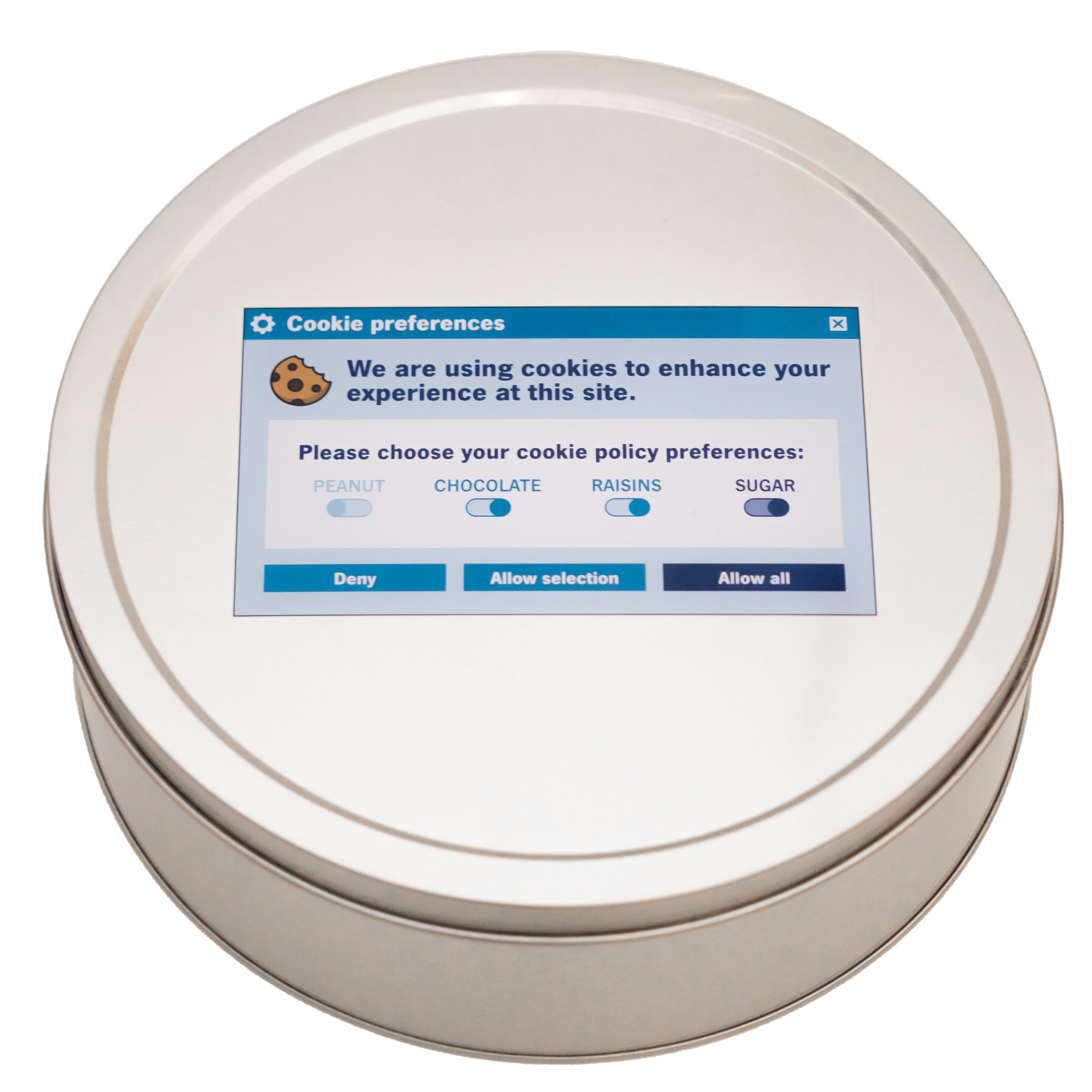 getDigital Keksdose Accept Cookies – Lustige Vorratsdose mit Spruch für Informatiker IT Admin Computer Geeks – Metall-Dose mit Deckel, Rund, 23 x 7 cm