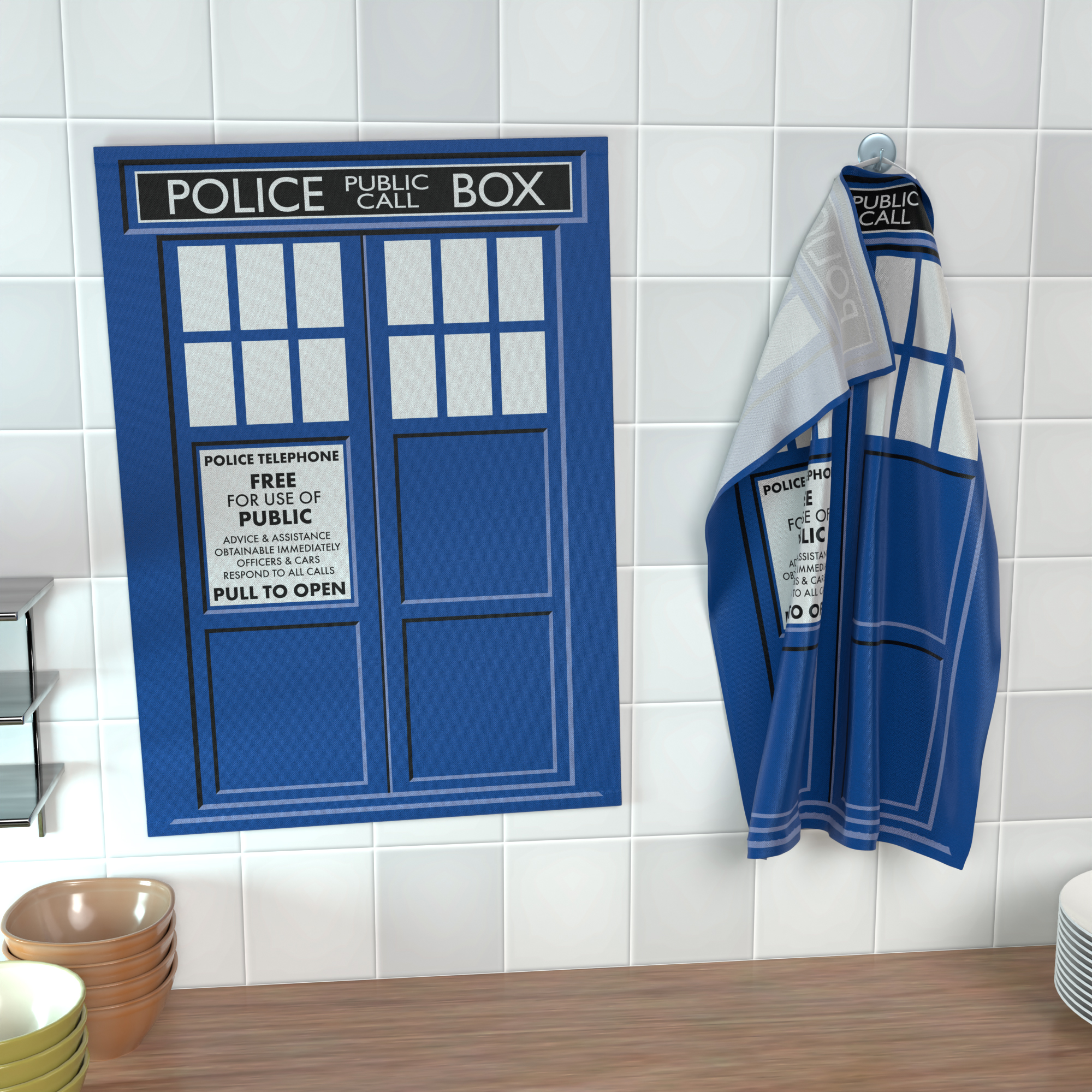 getDigital Geschirrtuch Police Call Box – Saugstarkes Küchentuch mit Science Fiction Motiv – Geschirrhandtuch aus 100% Baumwolle, 50 x 70 cm