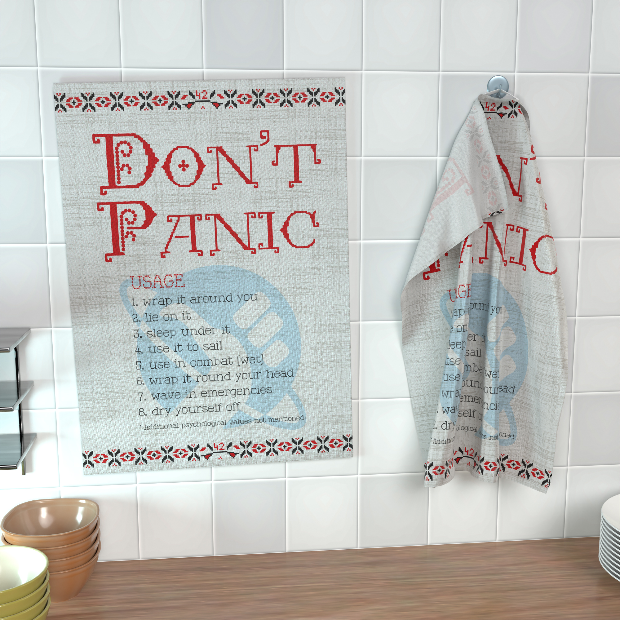 getDigital Geschirrtuch Don´t Panic – Saugstarkes Küchentuch mit Science Fiction Motiv – Geschirrhandtuch aus 100% Baumwolle, 50 x 70 cm