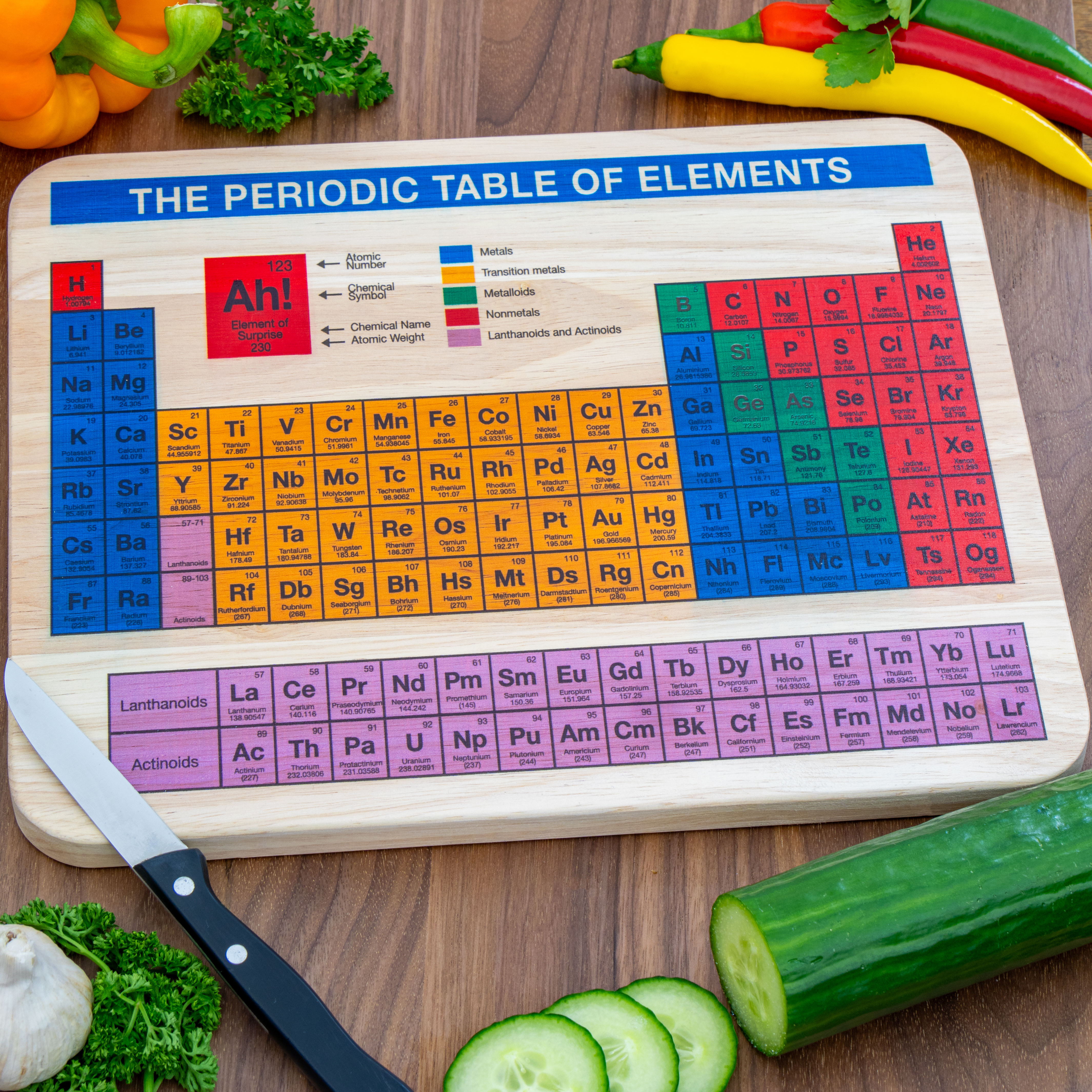 getDigital Schneidebrett Periodensystem der Elemente – Servierplatte Holzbrett mit Science Chemie Geek Motiv – Unbehandeltes Buchenholz, 30 x 25 x 2 cm