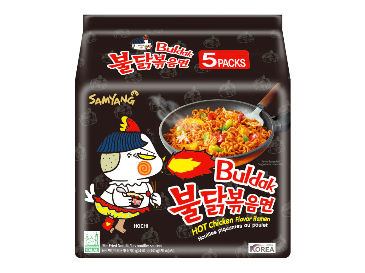 Guksu Buldak Set Original – 5x Buldak Original Ramen mit Hühnchen-Geschmack, Scharfe Instant-Nudeln aus Korea, Geschenkset inkl. 2 Broschüren (5 x 140g)