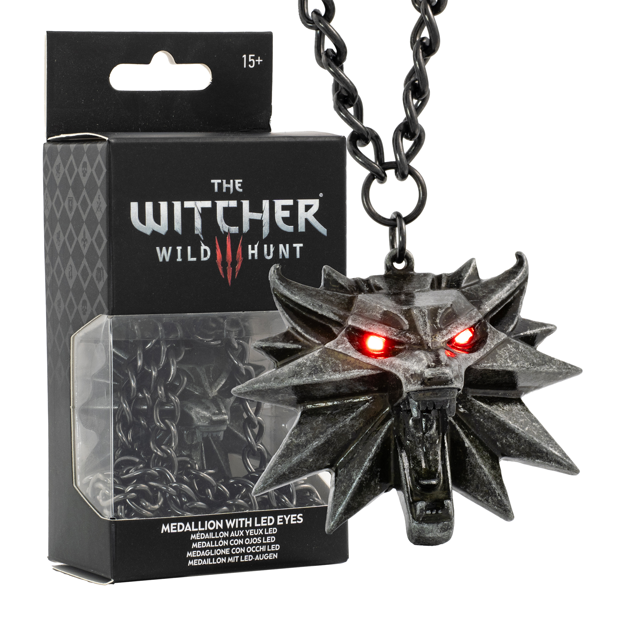 The Witcher 3 Wild Hunt Wolf Medaillon mit LED Augen
