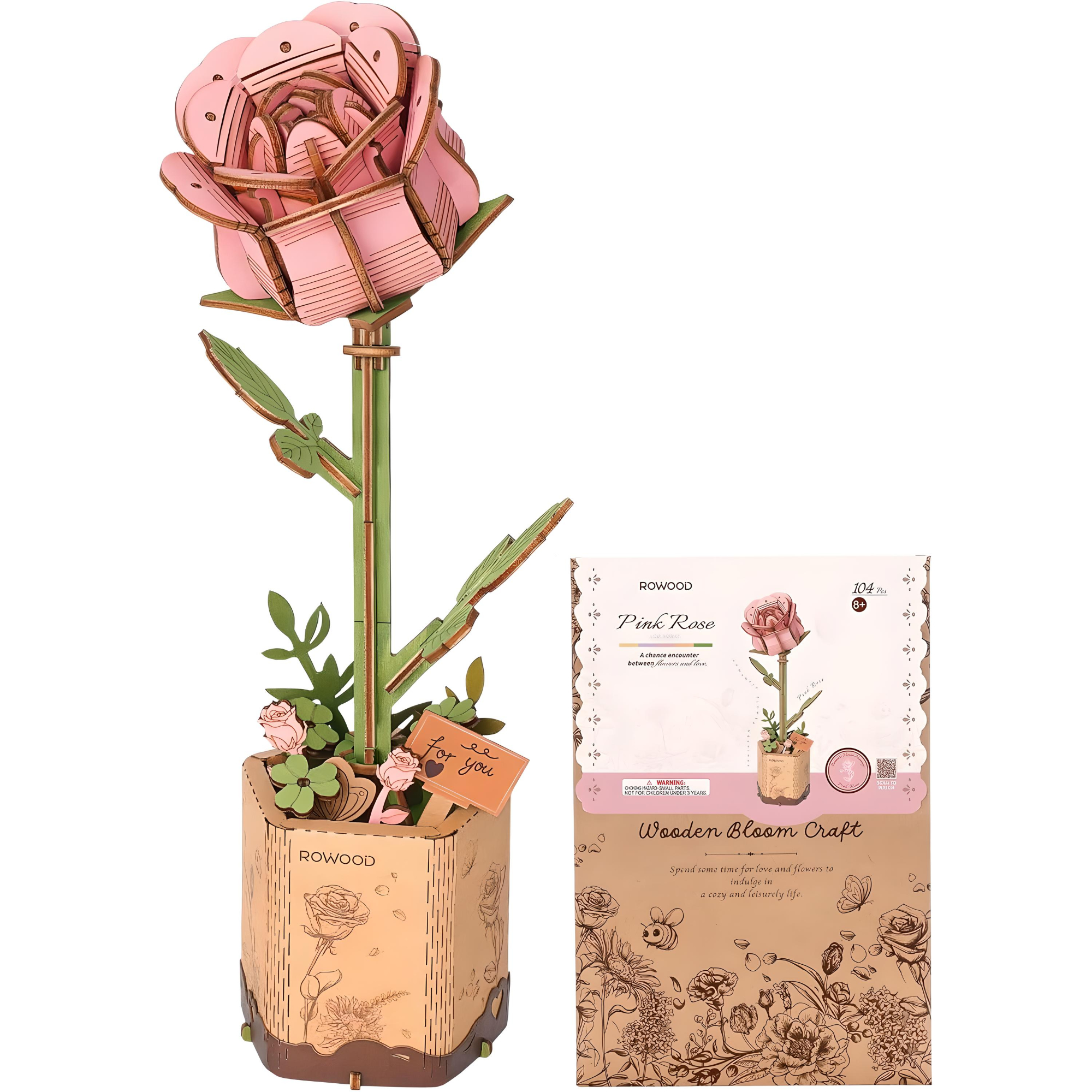 Dekoratives Holzblumen-Bastelpuzzle mit rosa Rosen – eleganter Heimdekor-Akzent, handgefertigt mit aufwendigen Details für charmante Präsentation
