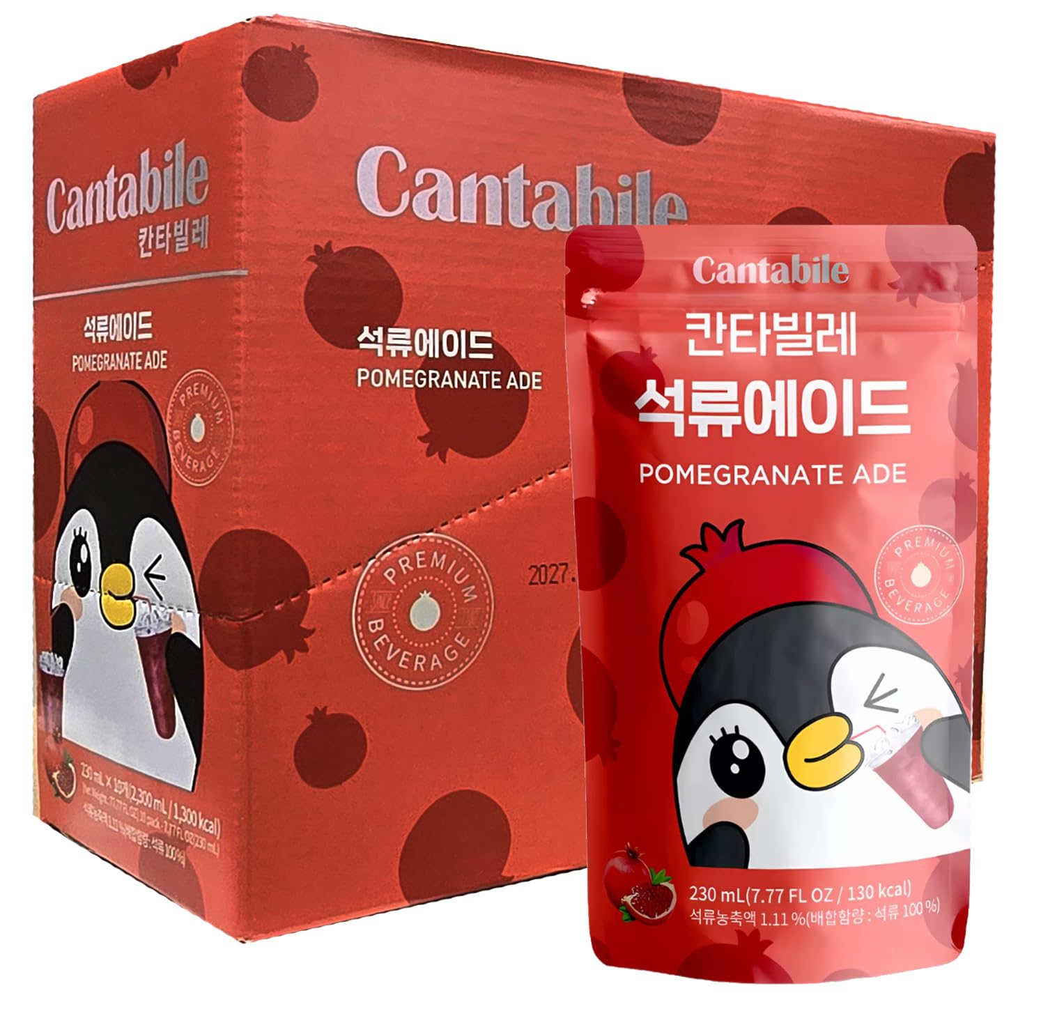 Cantabile Ade Drink Pouch Granatapfel – Koreanisches Pomegranate Limonade Getränk, Fruchtgetränk im Beutel, Erfrischungsgetränk ais Korea (10 x 230 ml)