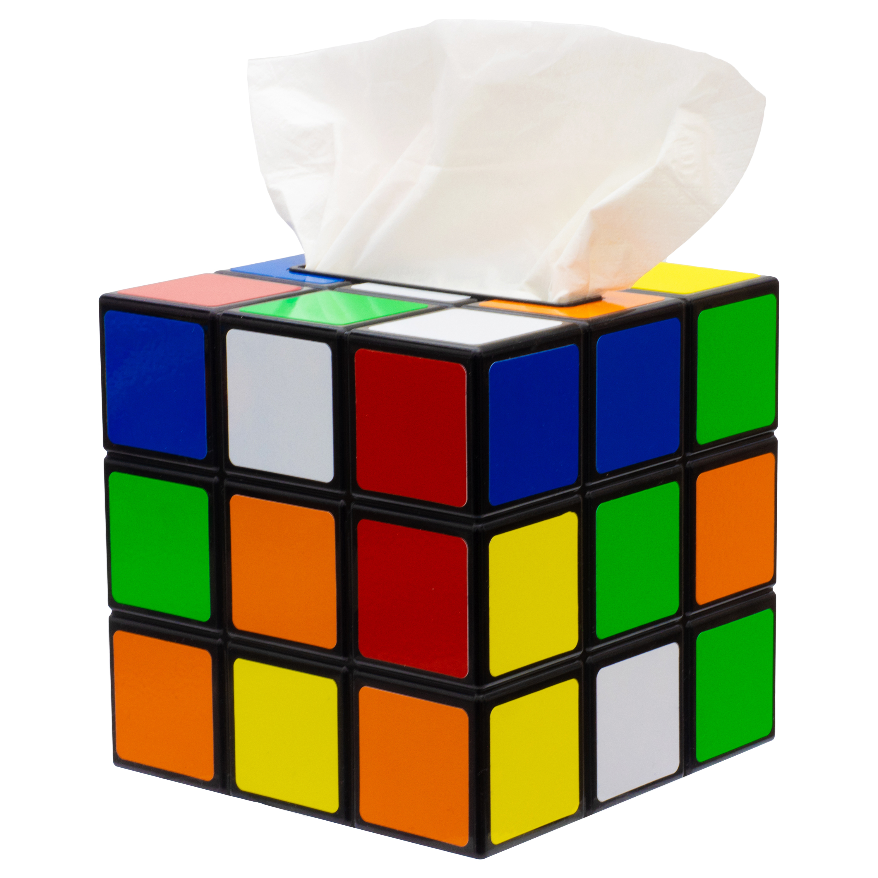 getDigital Zauberwürfel Taschentuchbox – Magic Cube Taschentuchspender, ausgefallene Deko-Box für Retro und Serien Fans – Kunststoff, Bunt, 14 x 14 x 14 cm